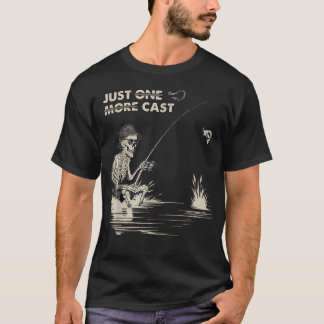 Camiseta Esqueleto Engraçado Pescando Só Mais Uma Lançada