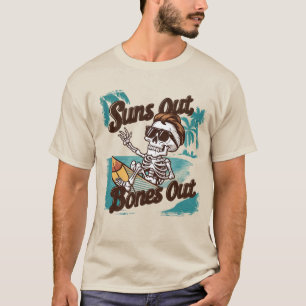 Camiseta Esqueleto engraçado praia arte do sol surfando