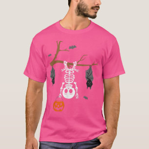 Camiseta Esqueleto Engraçado Pumpkin Com Morcegos Spookie H