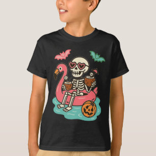 Camiseta Esqueleto Engraçado Que Flutua Em Flamingo Cut