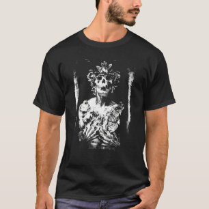 Camiseta Esqueleto enterrado folhas de bordo oculto gótico