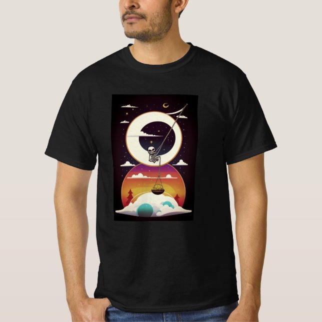 Camiseta Esqueleto está balançando em uma lua (Frente)