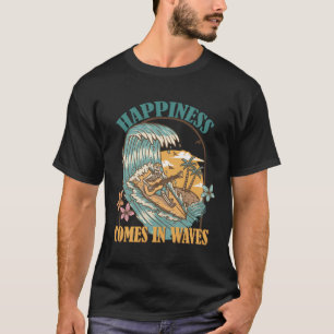 Camiseta Esqueleto Felicidade Vem Nas Ondas Verão Surfar V