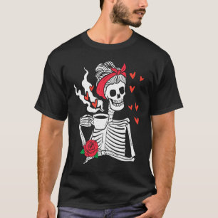 Camiseta Esqueleto Feminino Bebe Café Esqueleto Divertido C