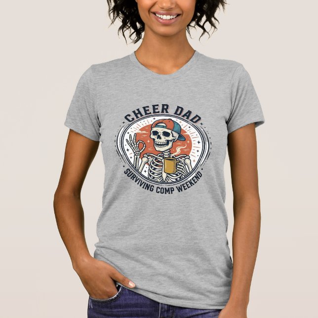 Camiseta Esqueleto Fim de Semana de Comp Cheer Pai (Frente)