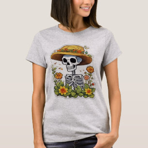 Camiseta Esqueleto Fofo no Jardim - Arte de Adesivo Cottage
