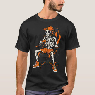 Camiseta Esqueleto Gamer Engraçado de Halloween