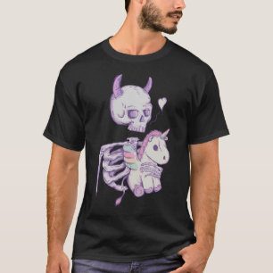 Camiseta Esqueleto Gato Com Unicórnio