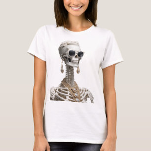 Camiseta Esqueleto glamouroso vestindo óculos de sol sobred