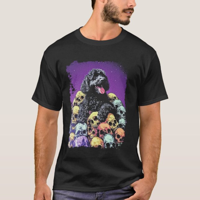 Camiseta Esqueleto Goldendoodle Fofo Gótico (Frente)