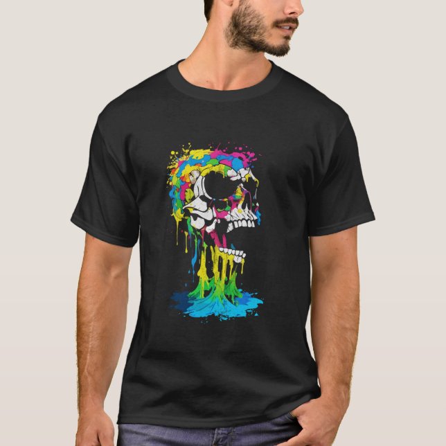Camiseta Esqueleto Gótico Coletor de Caveira Tinta Ponta Dú (Frente)