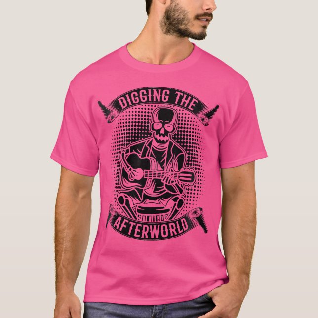 Camiseta Esqueleto Guitarista das Mulheres - Instrumento Ac (Frente)