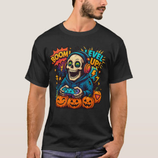Camiseta Esqueleto Halloween Crânio Gamer Abóbora Assustado