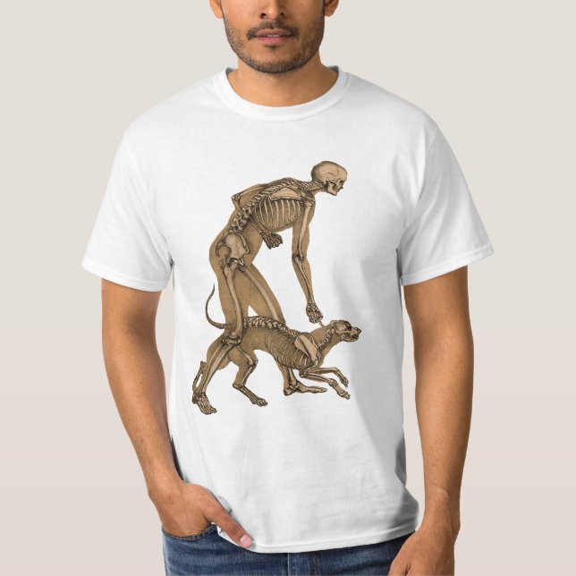 Camiseta esqueleto, homem e anatomia humana de cães (Frente)
