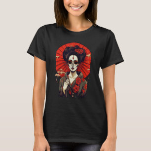 Camiseta Esqueleto Japonês Geisha Skull Geisha Graphic
