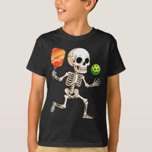 Camiseta Esqueleto jogando pickle ball fantasia de hallowee
