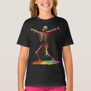 Camiseta Esqueleto Joyful: Dança de Cores