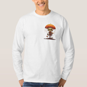 Camiseta Esqueleto Laranja derretendo Guarda-chuva Hallowee