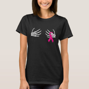 Camiseta Esqueleto Mãos No Peito Conscientização Do Câncer