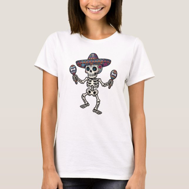 Camiseta Esqueleto Mexicano Colorido (Frente)
