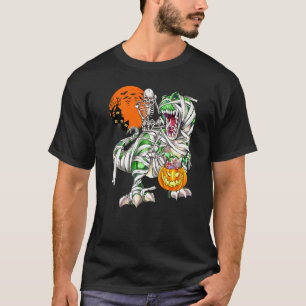 Camiseta Esqueleto Montando Dinossauro Rex Lua Assustador d