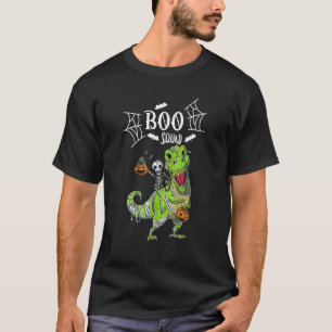 Camiseta Esqueleto Montando Dinossauro Rex Múmia Halloween 
