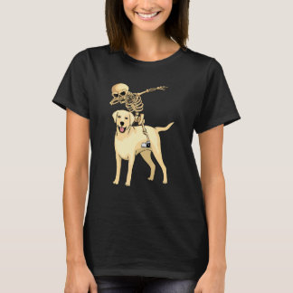 Camiseta Esqueleto Montando Labrador Traje Preguiçoso de Ha