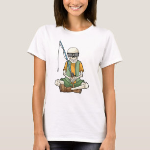 Camiseta Esqueleto na pesca com cana de pesca
