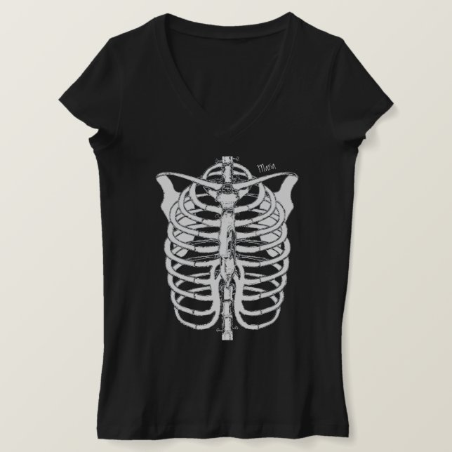 Camiseta Esqueleto Negro e Branco do Halloween Spooky (Frente do Design)