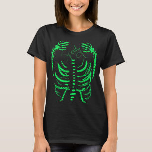 Camiseta Esqueleto Neon Verde Assustador Desenhado à Mão