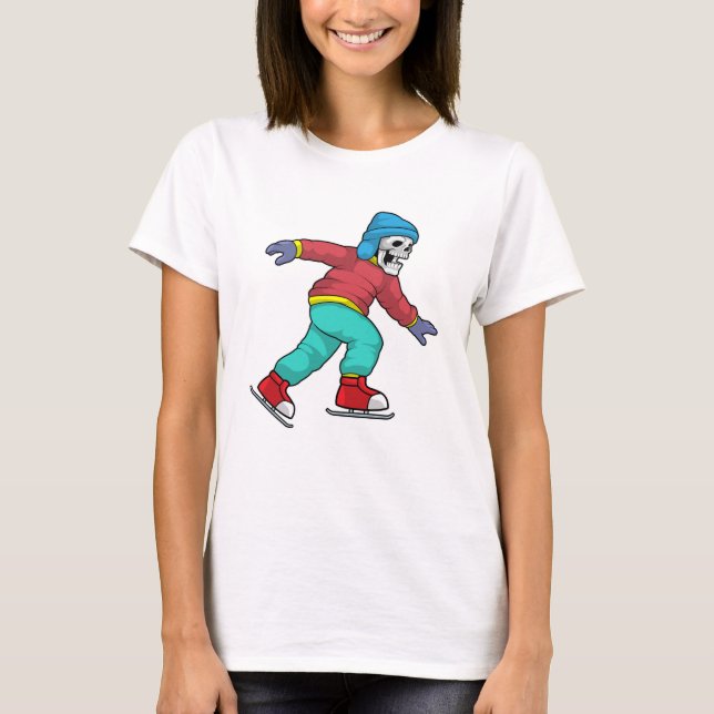 Camiseta Esqueleto no gelo esquiando com skates de gelo (Frente)