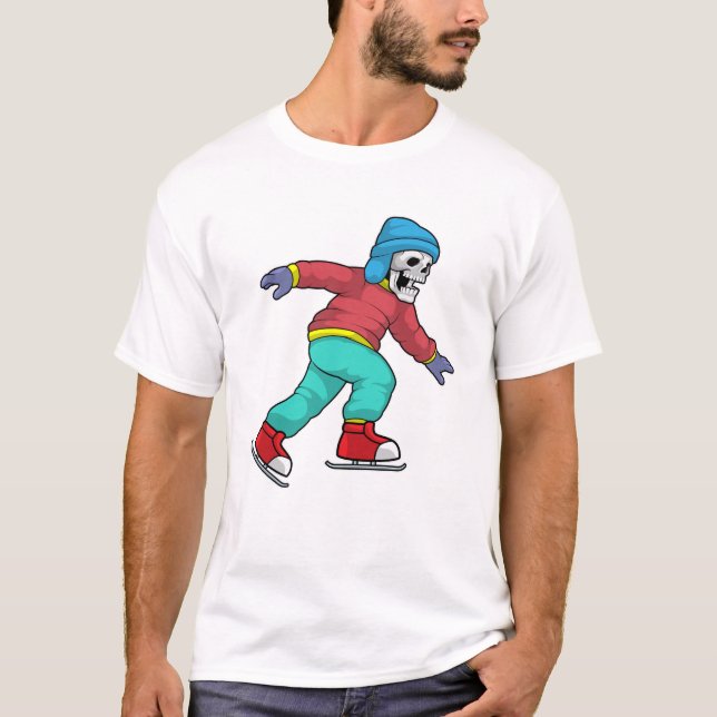Camiseta Esqueleto no gelo esquiando com skates de gelo (Frente)