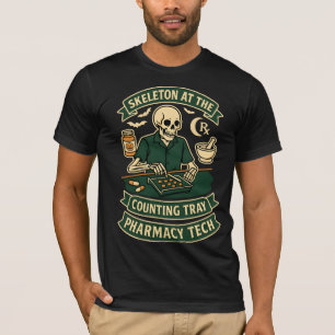 Camiseta Esqueleto no Halloween da Farmácia da Bandeja de C