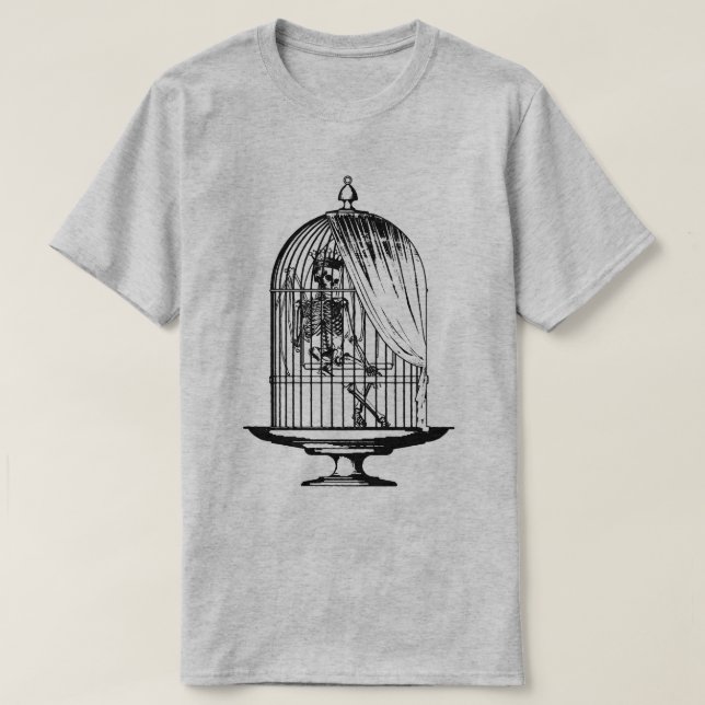 Camiseta Esqueleto numa Birdcage (Frente do Design)