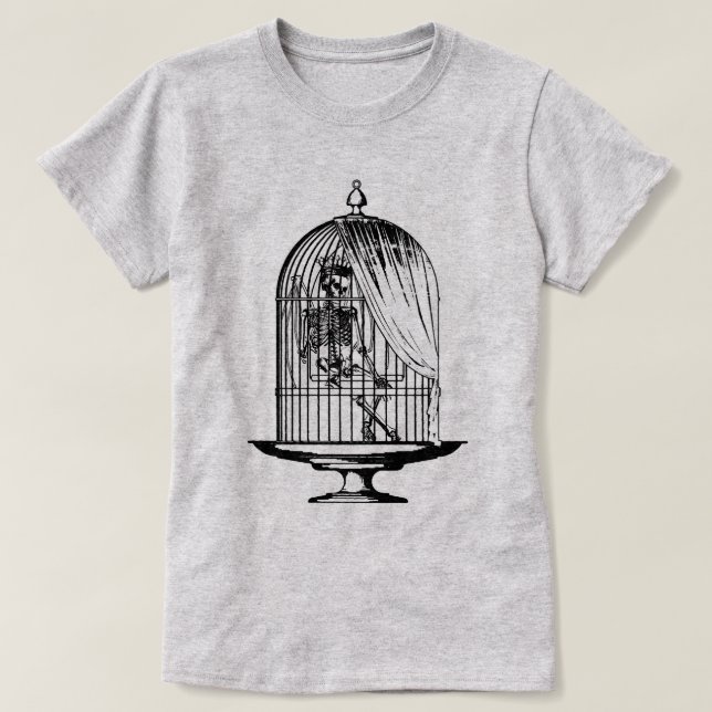 Camiseta Esqueleto numa Birdcage (Frente do Design)