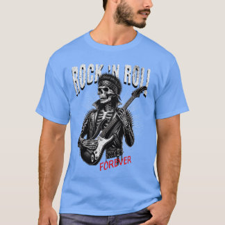 Camiseta Esqueleto para Sempre de Rock and Roll Tocando Gui