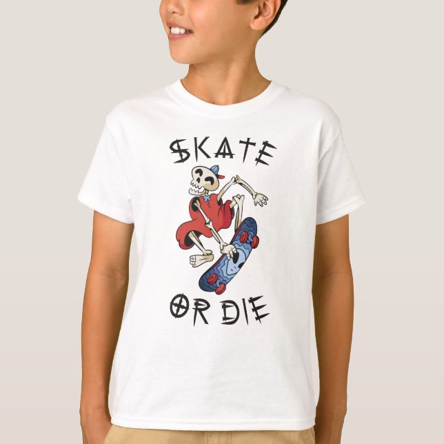 Camiseta Esqueleto Patinador Engraçado Skate ou Morra (Frente)