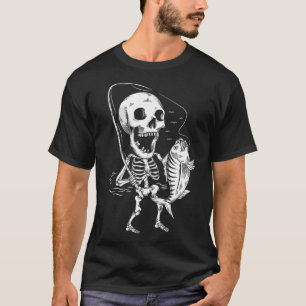 Camiseta Esqueleto Pescando Fantasia Preguiçosa de Hallowee