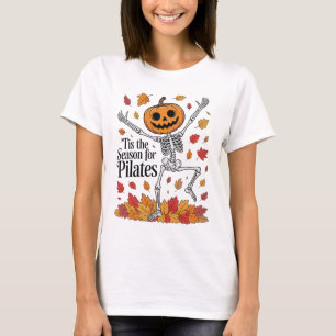 Camiseta Esqueleto Pilates Engraçado Abóbora Yoga Halloween
