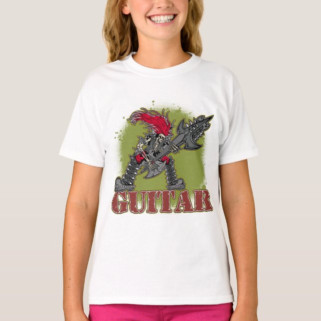 Camiseta Esqueleto que joga a guitarra elétrica (Frente)