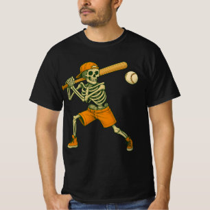 Camiseta Esqueleto Rebatendo Beisebol Halloween Masculino F
