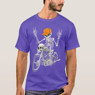 Camiseta Esqueleto Rocker em Moto Halloween Legal Punk