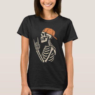 Camiseta Esqueleto Rocker Rock On Mão Halloween Esqueleto M