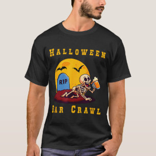 Camiseta Esqueleto Saltador de Bar Halloween Assustador