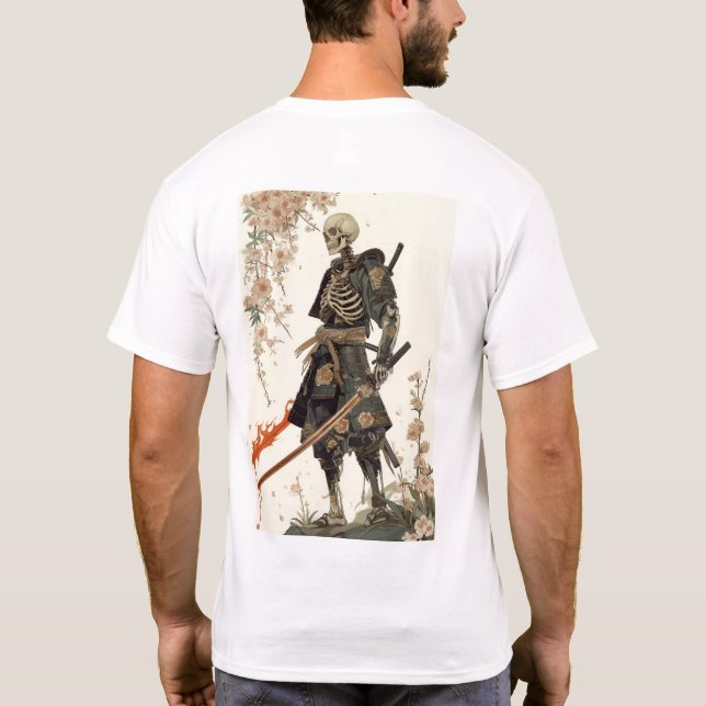 Camiseta Esqueleto Samurai na Armadura Japonesa Tradicional (Verso)