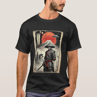 Camiseta Esqueleto Samurai OVNI Alien Japão Japonês Retro U