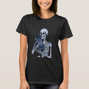 Camiseta Esqueleto segurando caveira de gato Kitty Fofo Gót