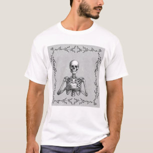 Camiseta Esqueleto segurando um bolo Gráfico gótico engraça