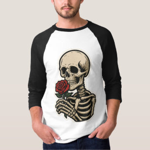 Camiseta Esqueleto segurando um Rosa - Adesivo Gótico Artís