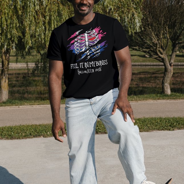 Camiseta Esqueleto sobre Cores de Bandeira Bissexuais (Criador carregado)